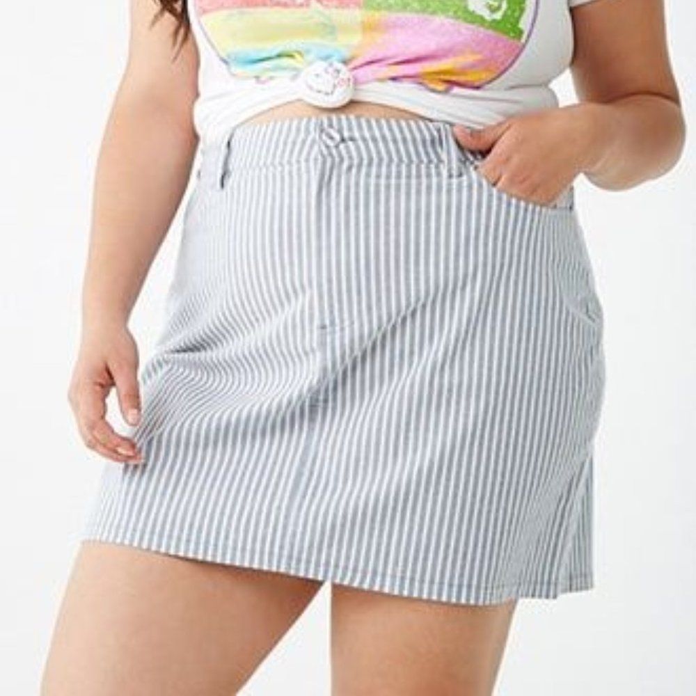 F21 Plus Size Blue & White Striped Skirt